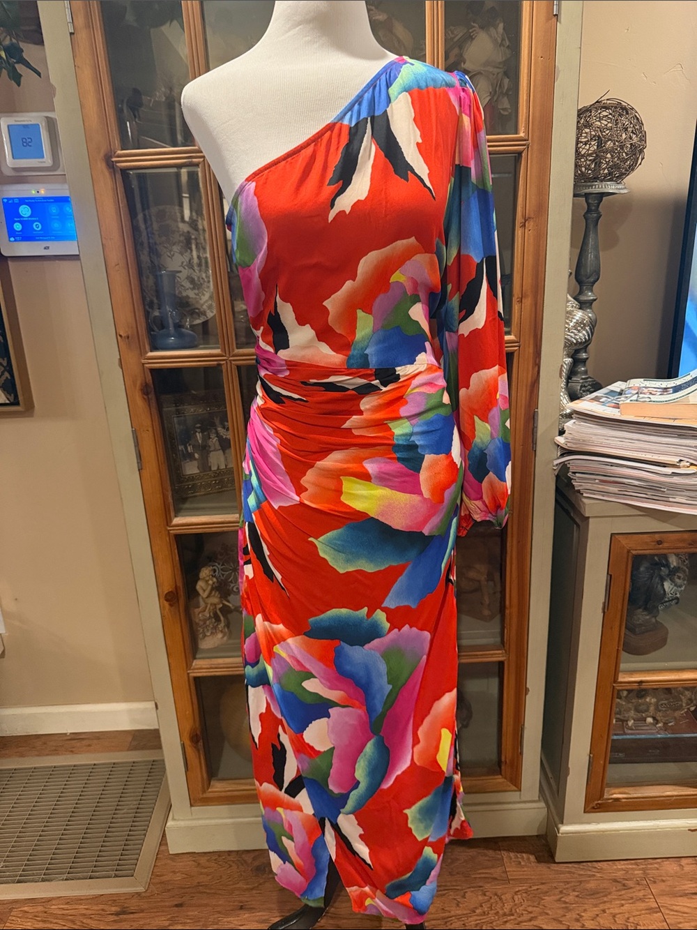 Vibrant Farm Rio Red One-Shoulder Floral Maxi Dress - Picture 2 of 9